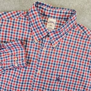 Brooks Brothers Mens L Gingham Check Blue Red Plaid Long‎ Sleeve Button Shirt